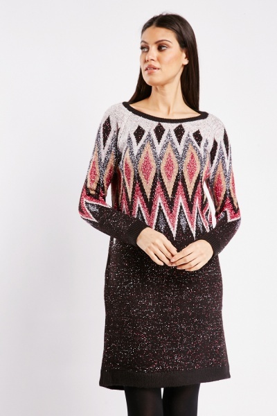 Image of Lurex Trim Knitted Jumper Dress