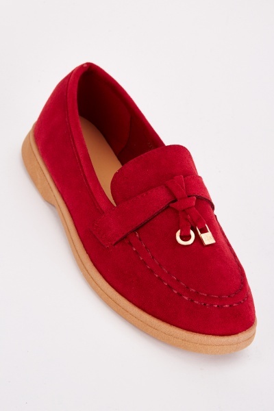 Image of Detailed Front Suedette Loafers