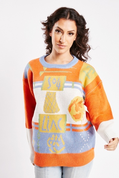 Image of Graphic Art Pattern Knit Jumper