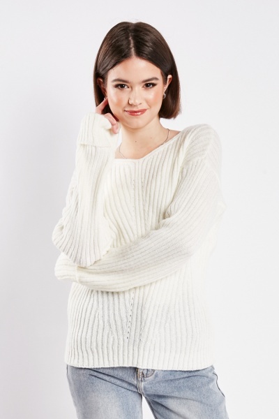 Image of Rolled Sleeve Ribbed Knit Jumper
