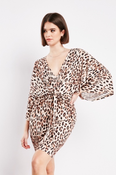 Batwing Sleeve Leopard Print Dress