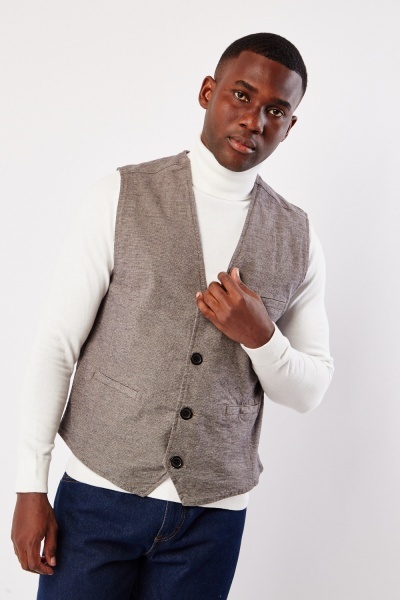 Image of Textured Button Front Waistcoat