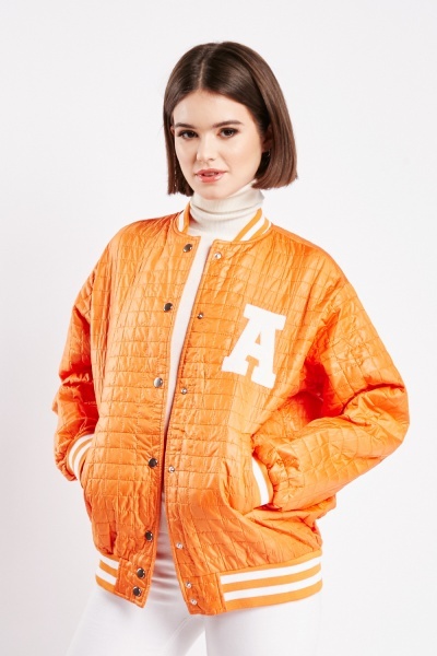 Quilted Patch Trim Varsity Jacket