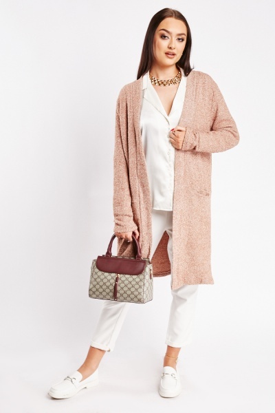 Image of Open Front Long Knit Cardigan