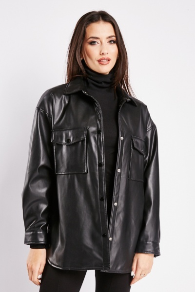 Faux Leather Casual Shacket