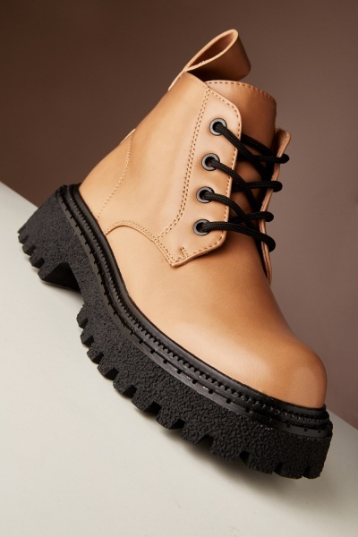 Chunky Sole Lace Up Ankle Boots