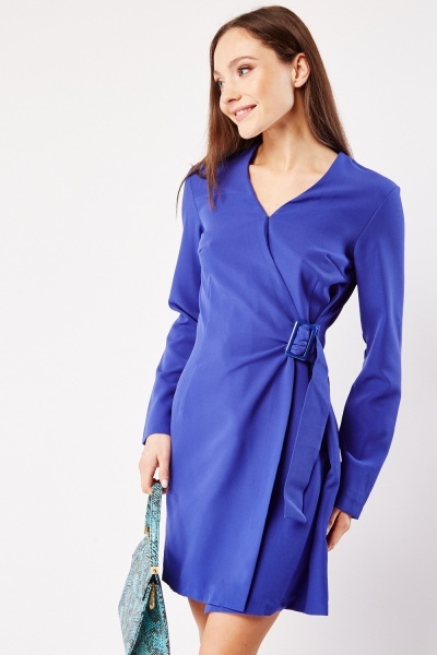 Image of Belted Wrap Mini Blazer Dress