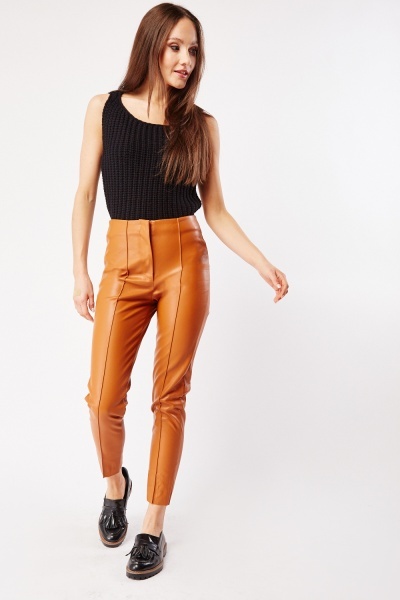 Image of Light Brown Faux Leather Trousers