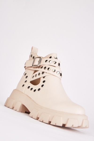 Studded Cut Out Chunky Boots