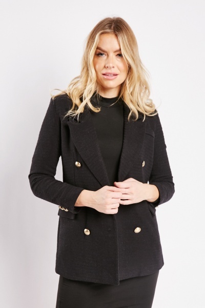 Textured Double Breasted Black Blazer