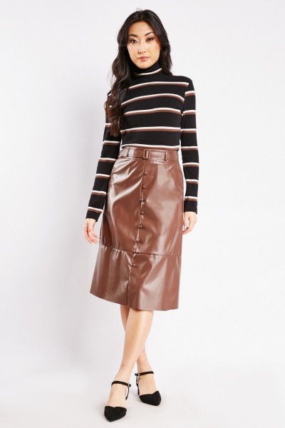 Image of Faux Leather Midi Skirt