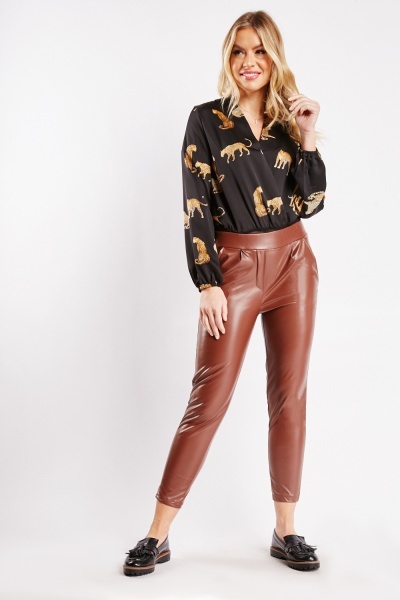 Faux Leather Ankle Grazer Trousers