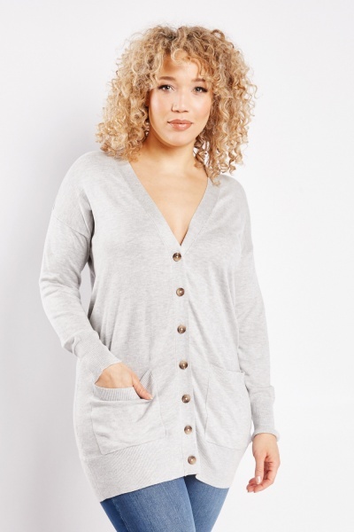 Image of Grey Buttoned Long Cardigan