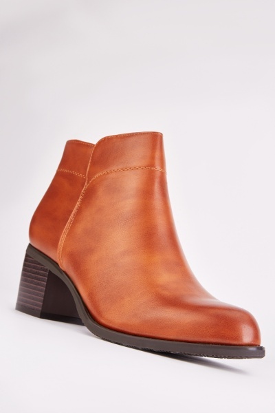 Low Cut Camel Heel Ankle Boots