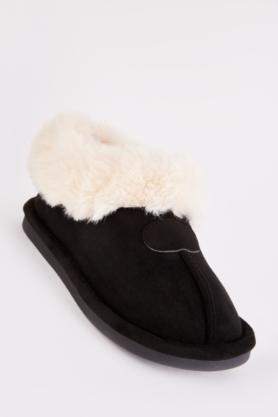 Faux Suede Flat Slippers