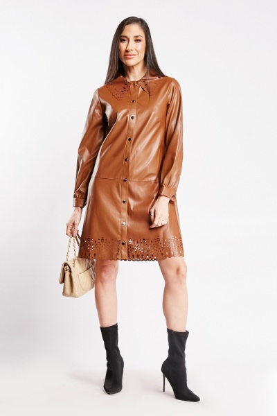 Image of Laser Cut Faux Leather Dress