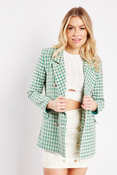 Image of Lapel Front Checkered Blazer