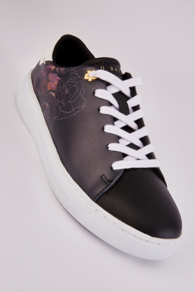 Image of Ted Baker Linear Floral Leather Sneaker