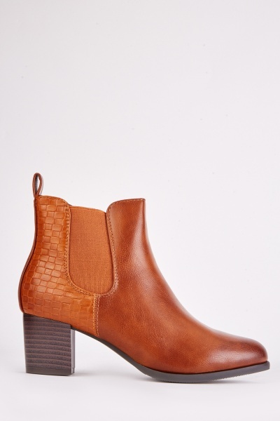 Image of Textured Panel Camel Ankle Boots