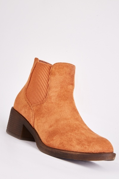 Camel Suedette Block Heel Boots