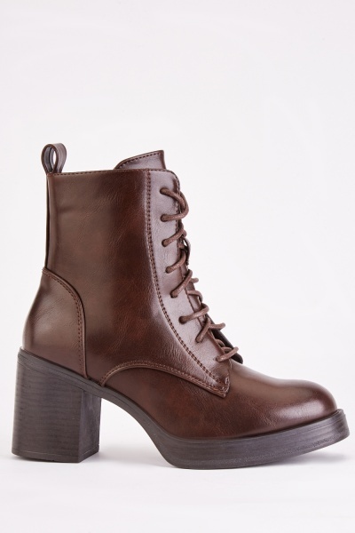 Block Mid Heel Lace Up Boots