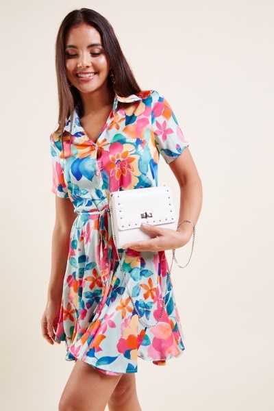 Floral Print Panelled Swing Dress