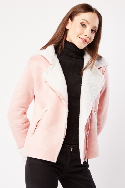 Pink Shearling Collar Jacket