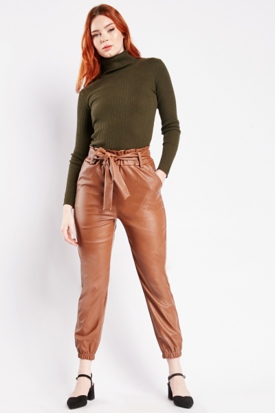 Image of Faux Leather Elasticated Ankle Trousers
