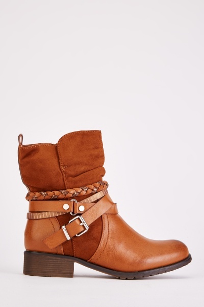 Multiple Straps Brown Ankle Boots