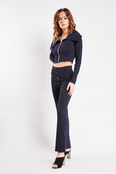 Oversized Collar Top And Trousers Set