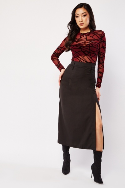Image of Side Slit Textured Maxi Skirt