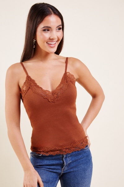 Lace Insert Ribbed Cami Top