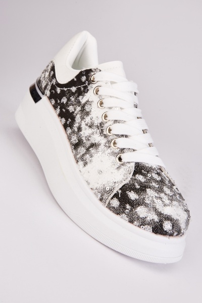 Image of Distressed Lace Up Platform Trainers