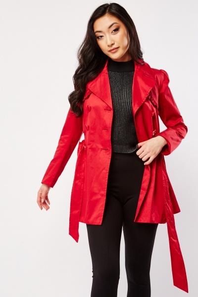 Image of Double Breasted Lapel Front Trench Coat