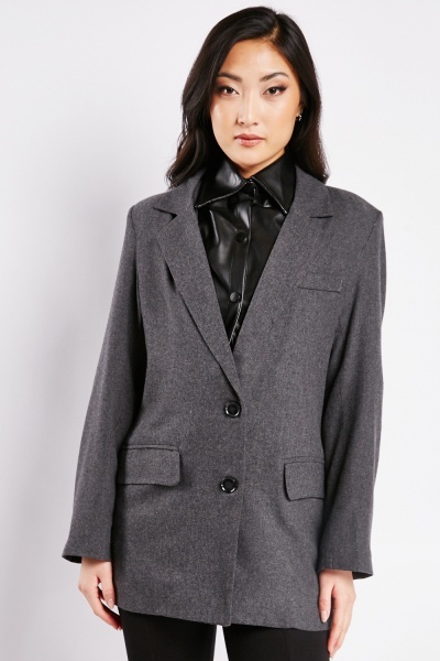 Image of Faux Leather Contrast Blazer