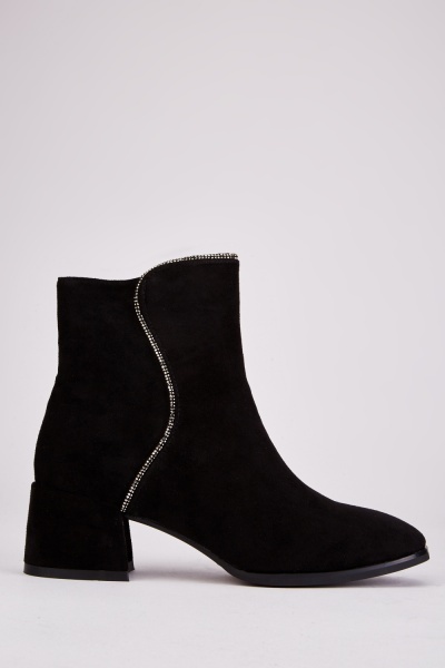 Encrusted Trim Suedette Ankle Boots