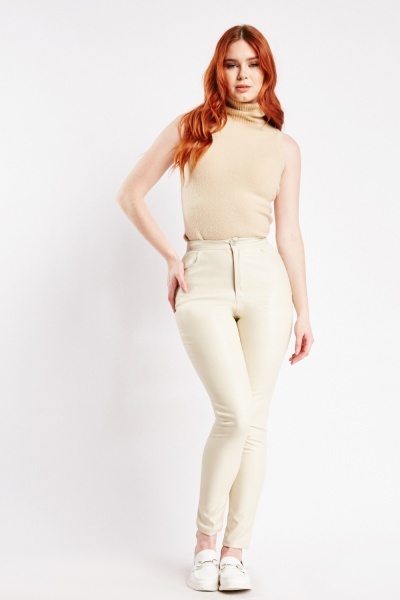 Image of Petite High Waist Faux Leather Trousers