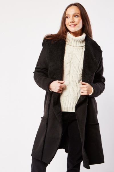 Image of Shearling Longline Winter Coat