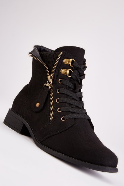 Zip Contrasted Pixie Boots