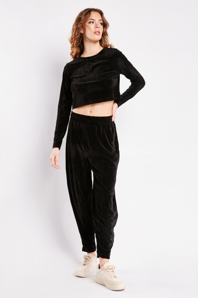 Image of Velveteen Plisse Top And Trousers Set