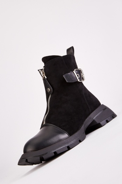 Contrasted Zipped Ankle Boots