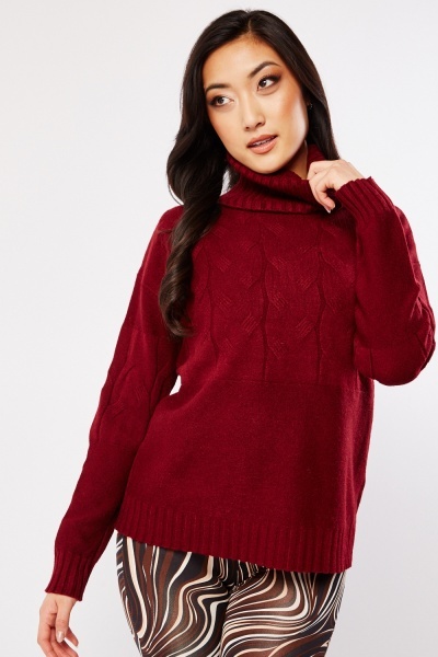 Cable Knit Panel Roll Neck Jumper