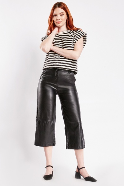 Image of Faux Leather Culottes Trousers