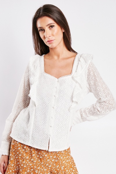 Frilly Trim Lace Blouse