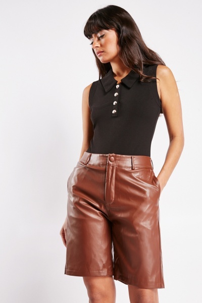 Image of High Waist Faux Leather Shorts