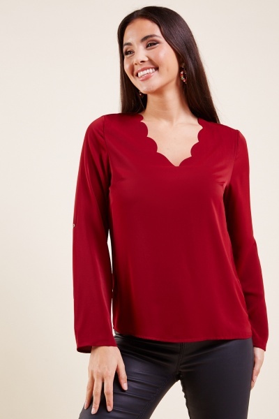 Image of Scallop Neckline Blouse