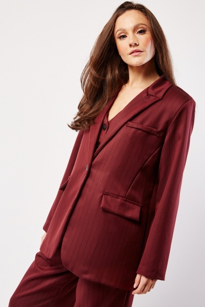 Image of Lapel Front Pinstriped Blazer