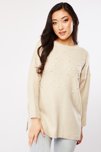 Image of Faux Pearl Knitted Jumper