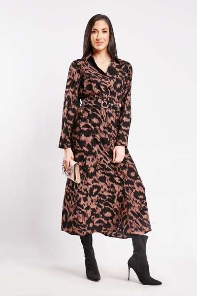 Image of Leopard Print Shirt Dress