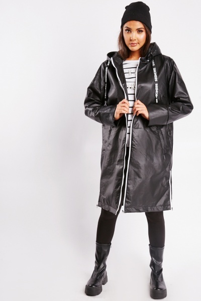 Image of Faux Leather Hooded Jacket